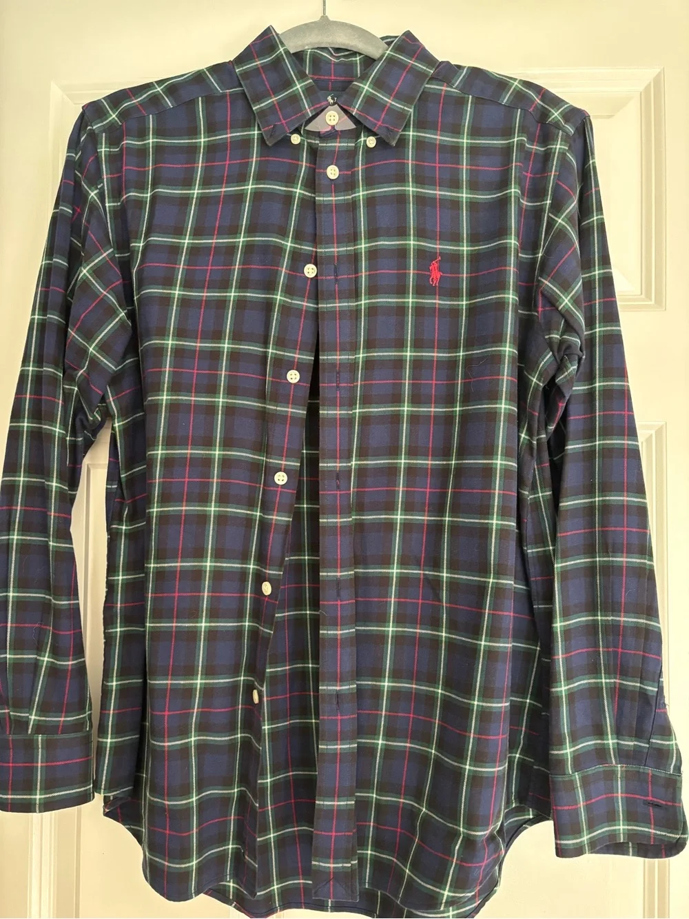 Ralph Lauren Men's Navy Green Plaid Button-Down Shirt Boy’s L 16/18